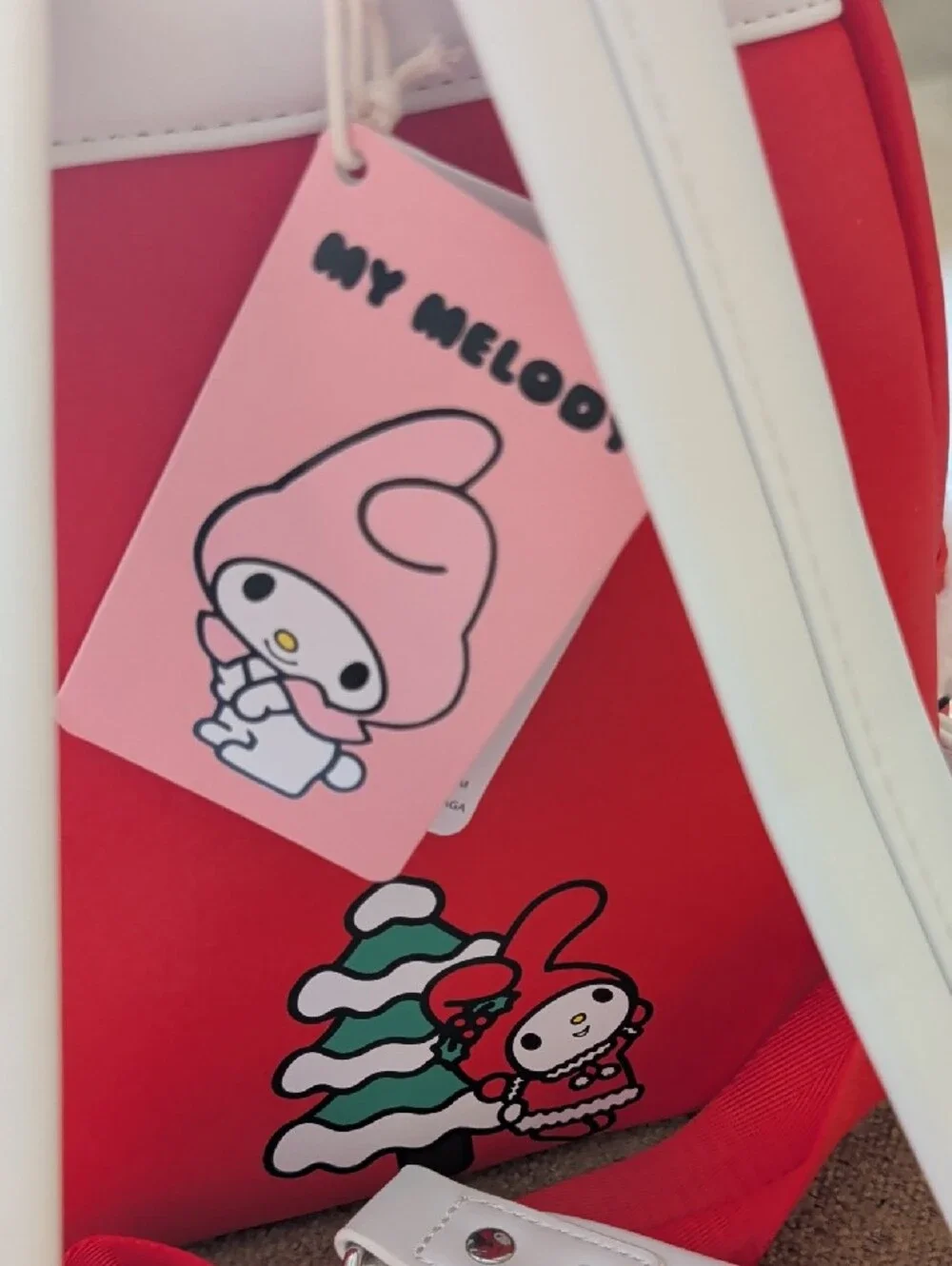 Loungefly My Melody Red Mini Backpack with White Trim and Green Holly Accent